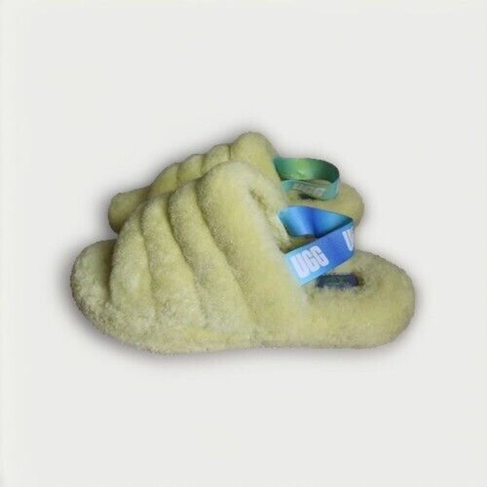 Womens UGG Fluff Yeah Yellow Lamb Fur Slide Slippers Sandals Size 6 1120030k